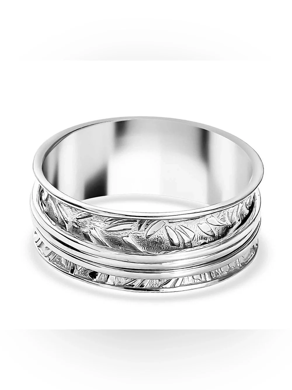 Sterling Silver Textured Spinner Ring - Elegant Silver Women's Jewelry